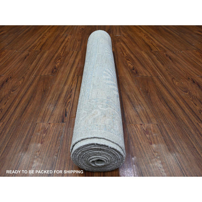 Oushak And Peshawar Wool Hand Knotted Rug Grey Gray 3.8X15.0 -O088419