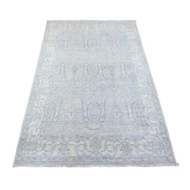Oushak And Peshawar Wool Hand Knotted Rug Blue Beige 4.0X6.0 -O088423