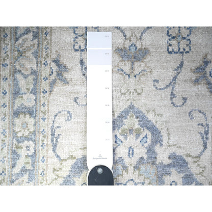 Oushak And Peshawar Wool Hand Knotted Rug Ivory Blue 1.10X3.0 -O088424