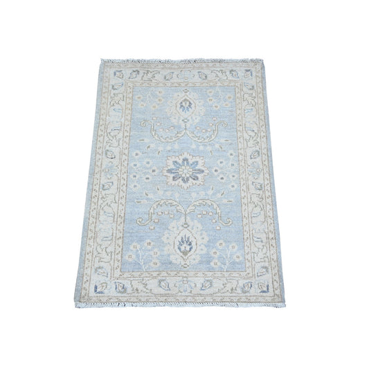 Oushak And Peshawar Wool Hand Knotted Rug Blue Ivory 2.1X3.0 -O088428