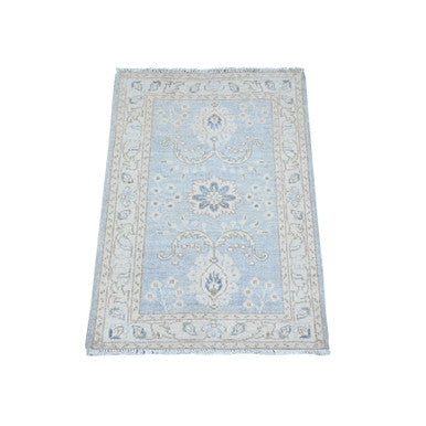 Oushak And Peshawar Wool Hand Knotted Rug Blue Ivory 2.1X3.0 -O088428