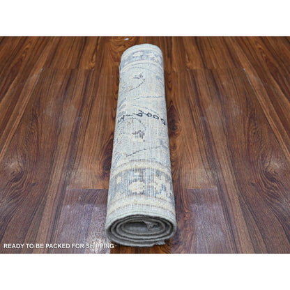 Oushak And Peshawar Wool Hand Knotted Rug Grey Blue 1.10X3.0 -O088429