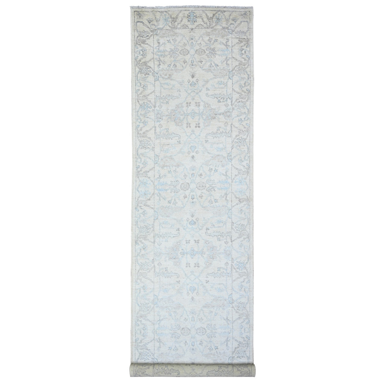 Ivory 4'0" x 16'1" Oushak And Peshawar Hand knotted Wool Rug - Sku: O088436