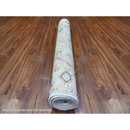 Oushak And Peshawar Wool Hand Knotted Rug Grey Gray 4.1X9.6 -O088437