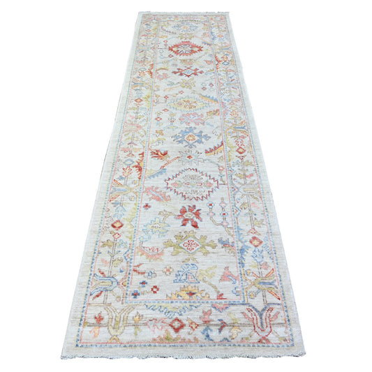 Oushak And Peshawar Wool Hand Knotted Rug Grey Gray 2.10X10.0 -O088458