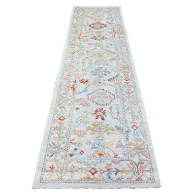 Oushak And Peshawar Wool Hand Knotted Rug Grey Gray 2.10X10.0 -O088458