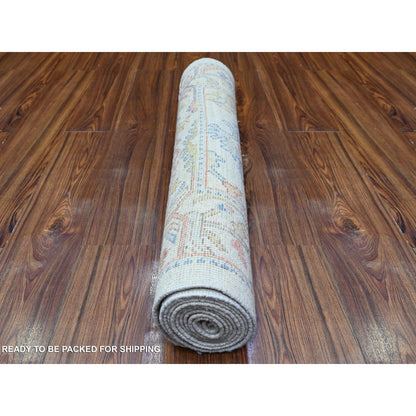 Oushak And Peshawar Wool Hand Knotted Rug Grey Gray 2.10X10.0 -O088458