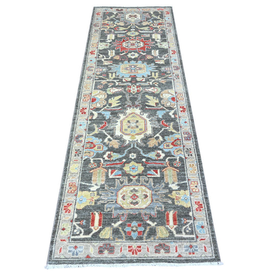 Oushak And Peshawar Wool Hand Knotted Rug Grey Gray 2.7X8.0 -O088465
