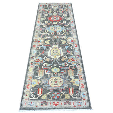 Oushak And Peshawar Wool Hand Knotted Rug Grey Gray 2.7X8.0 -O088465