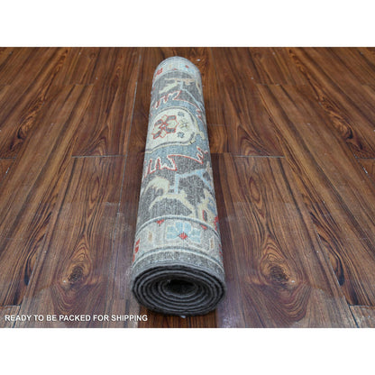 Oushak And Peshawar Wool Hand Knotted Rug Grey Gray 2.7X8.0 -O088465