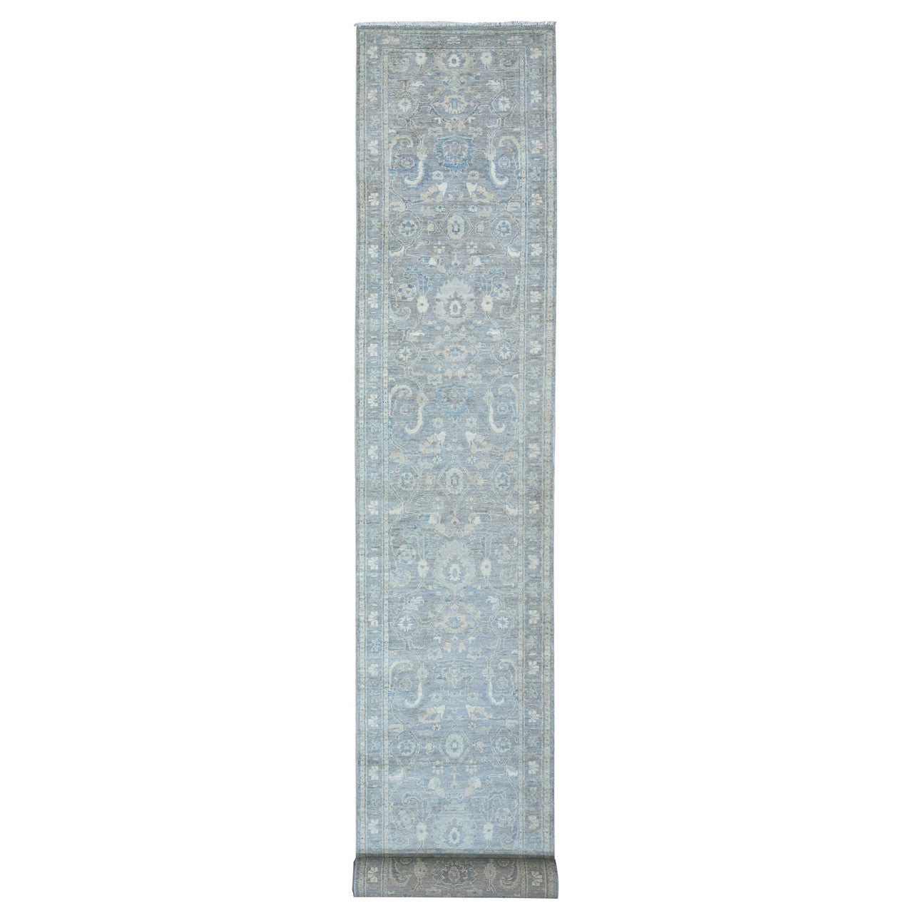 Gray 2'8" x 19'9" Oushak And Peshawar Hand knotted Wool Rug - Sku: O088466