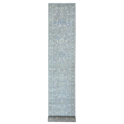 Oushak And Peshawar Wool Hand Knotted Rug Grey Gray 2.8X19.9 -O088466