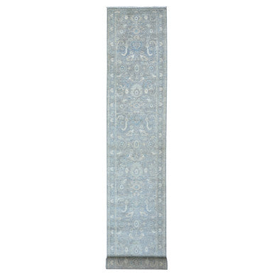 Oushak And Peshawar Wool Hand Knotted Rug Grey Gray 2.8X19.9 -O088466