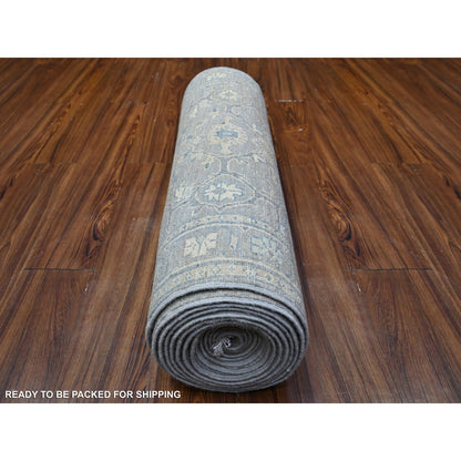 Oushak And Peshawar Wool Hand Knotted Rug Grey Gray 2.8X19.9 -O088466