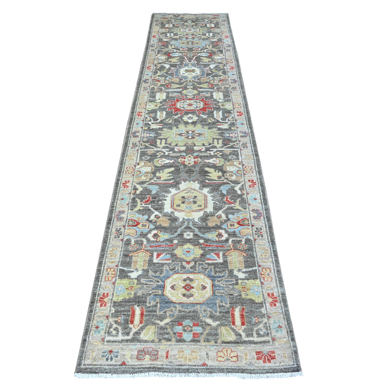 Gray 2'8" x 11'10" Oushak And Peshawar Hand knotted Wool Rug - Sku: O088468