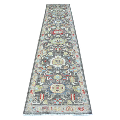 Oushak And Peshawar Wool Hand Knotted Rug Grey Gray 2.8X11.10 -O088468