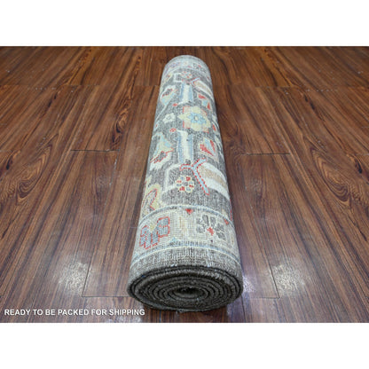 Oushak And Peshawar Wool Hand Knotted Rug Grey Gray 2.8X11.10 -O088468