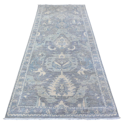 Oushak And Peshawar Wool Hand Knotted Rug Grey Gray 4.0X9.2 -O088470