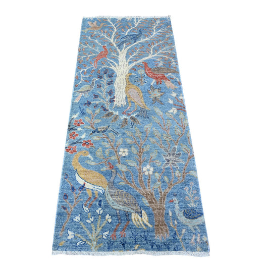 Oushak And Peshawar Wool Hand Knotted Rug Blue no 2.5X9.0 -O088474