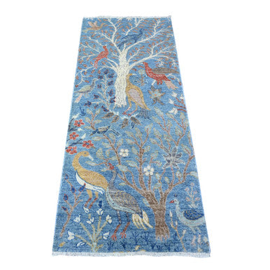 Oushak And Peshawar Wool Hand Knotted Rug Blue no 2.5X9.0 -O088474