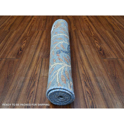 Oushak And Peshawar Wool Hand Knotted Rug Blue no 2.5X9.0 -O088474