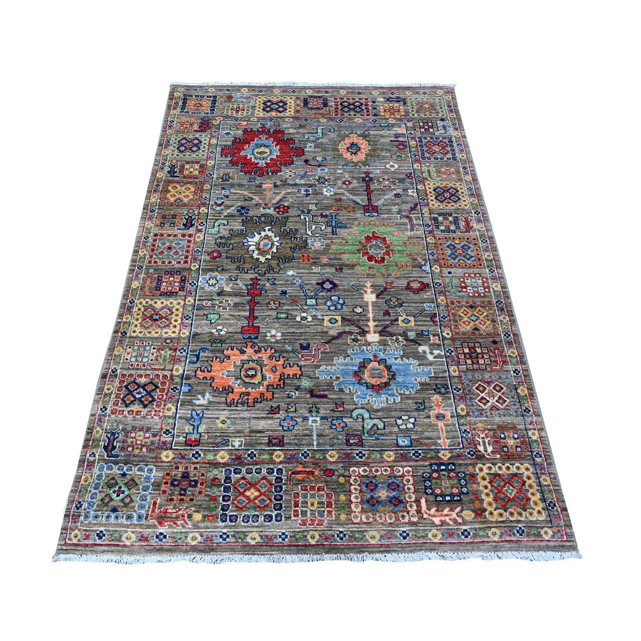 Oushak And Peshawar Wool Hand Knotted Rug Grey Gray 3.10X5.9 -O088481