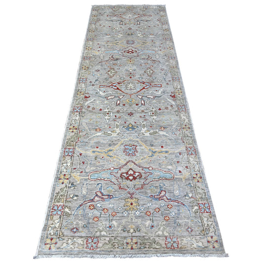 Oushak And Peshawar Wool Hand Knotted Rug Grey Gray 3.0X9.10 -O088488