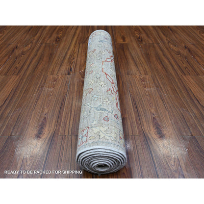 Oushak And Peshawar Wool Hand Knotted Rug Grey Gray 3.0X9.10 -O088488