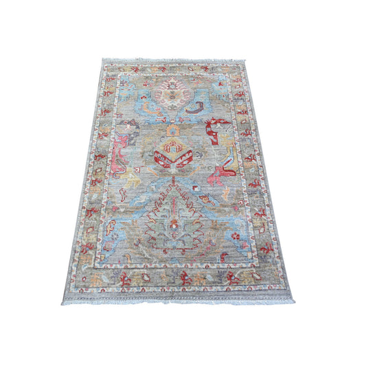 Oushak And Peshawar Wool Hand Knotted Rug Grey Gray 3.0X4.8 -O088489