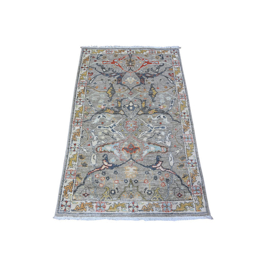 Oushak And Peshawar Wool Hand Knotted Rug Grey Ivory 3.0X4.9 -O088491