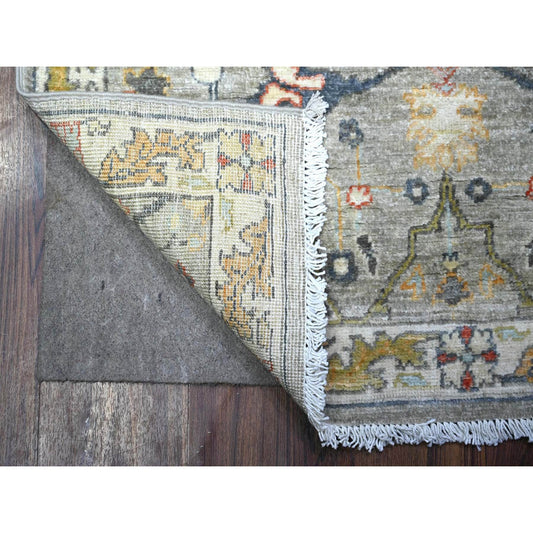 Oushak And Peshawar Wool Hand Knotted Rug Grey Ivory 3.0X4.9 -O088491