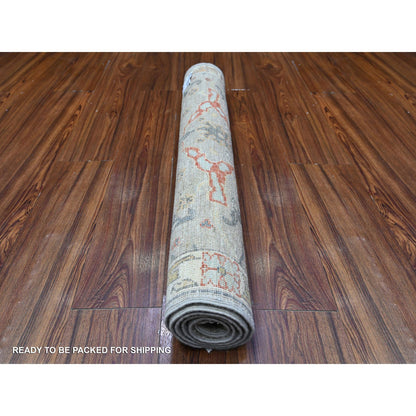 Oushak And Peshawar Wool Hand Knotted Rug Grey Ivory 3.0X4.9 -O088491