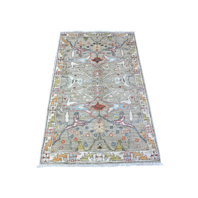 Oushak And Peshawar Wool Hand Knotted Rug Grey Ivory 3.1X4.11 -O088497