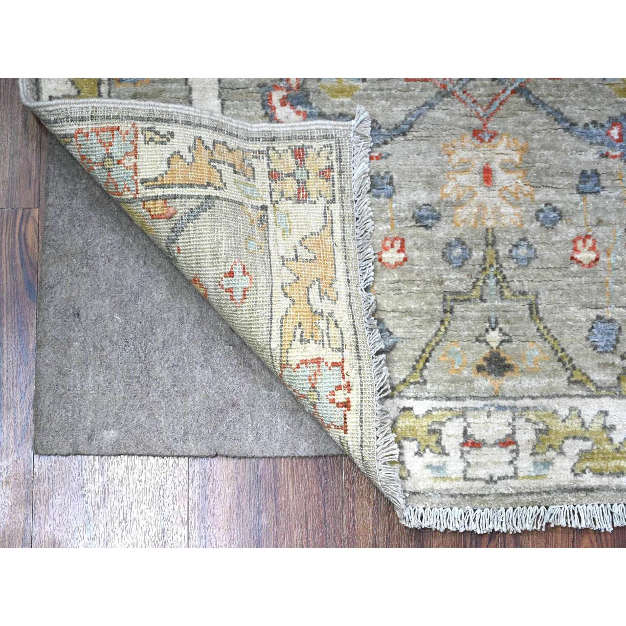 Oushak And Peshawar Wool Hand Knotted Rug Grey Ivory 3.1X4.11 -O088497