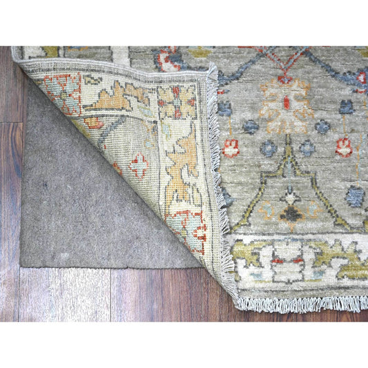 Oushak And Peshawar Wool Hand Knotted Rug Grey Ivory 3.1X4.11 -O088497