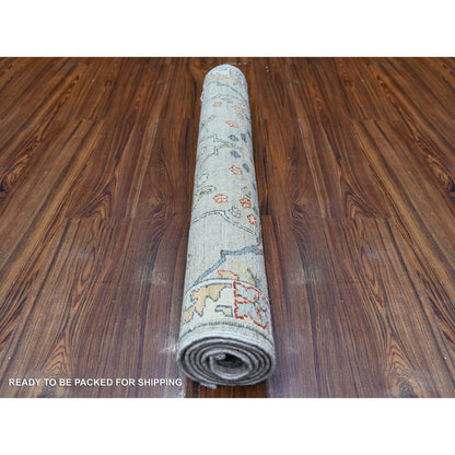 Oushak And Peshawar Wool Hand Knotted Rug Grey Ivory 3.1X4.11 -O088497