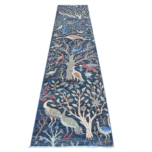 Oushak And Peshawar Wool Hand Knotted Rug Blue No Border 2.6X11.7 -O088498