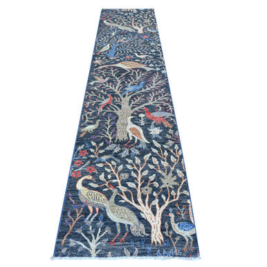 Oushak And Peshawar Wool Hand Knotted Rug Blue No Border 2.6X11.7 -O088498