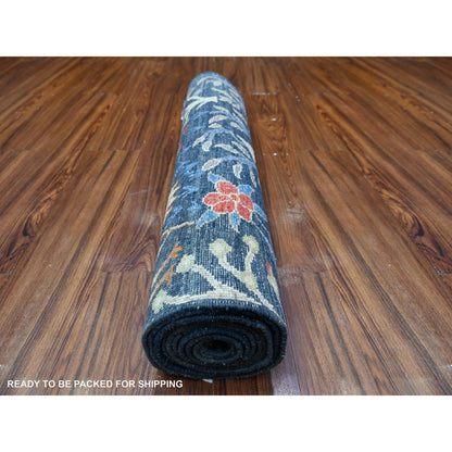 Oushak And Peshawar Wool Hand Knotted Rug Blue No Border 2.6X9.7 -O088502