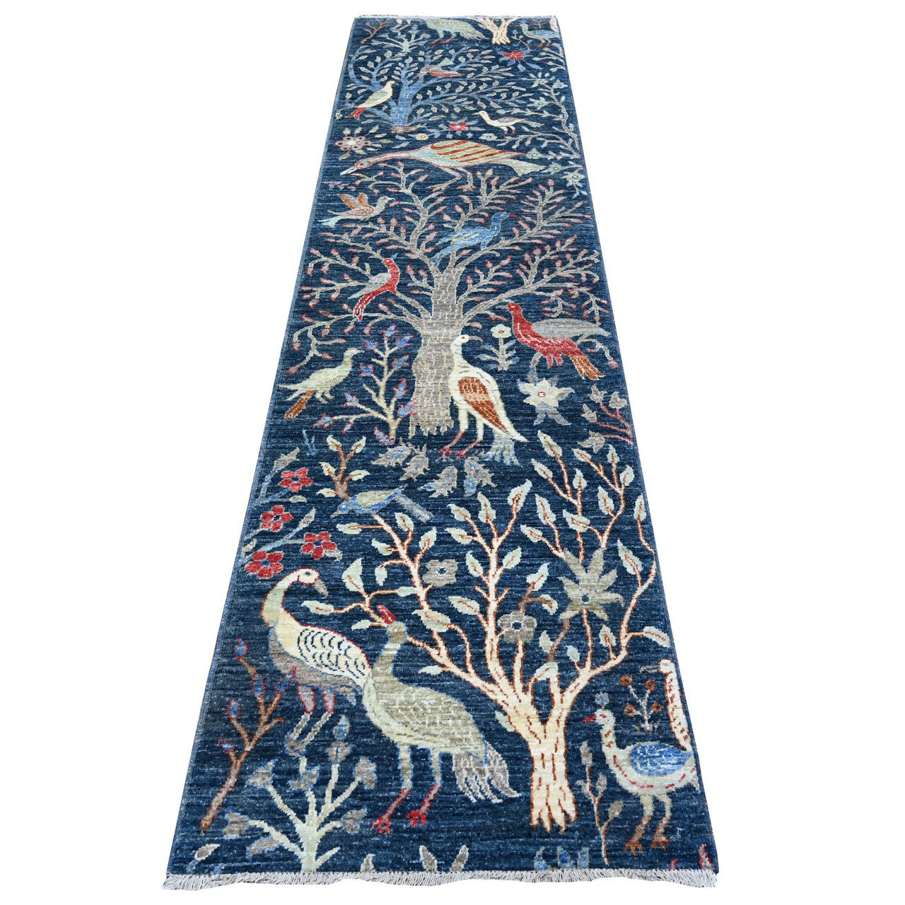 Blue 2'7" x 10'0" Oushak And Peshawar Hand knotted Wool Rug - Sku: O088504
