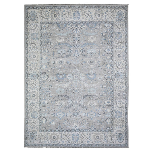 Oushak And Peshawar Wool Hand Knotted Rug Grey Ivory 10.0X13.3 -O088506