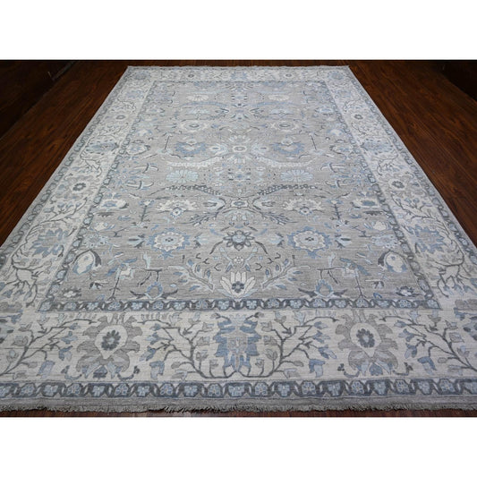Oushak And Peshawar Wool Hand Knotted Rug Grey Ivory 10.0X13.3 -O088506