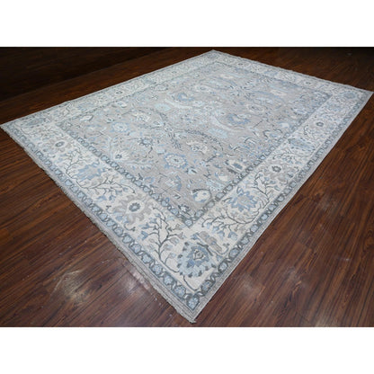 Oushak And Peshawar Wool Hand Knotted Rug Grey Ivory 10.0X13.3 -O088506