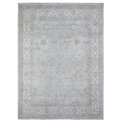 Oushak And Peshawar Wool Hand Knotted Rug Grey Ivory 8.10X11.10 -O088508