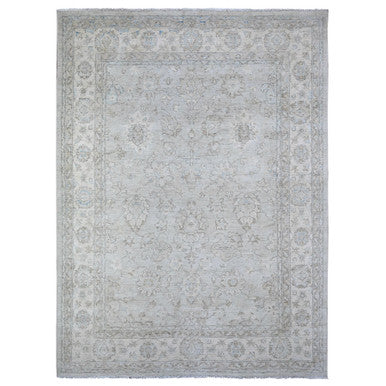 Oushak And Peshawar Wool Hand Knotted Rug Grey Ivory 8.10X11.10 -O088508