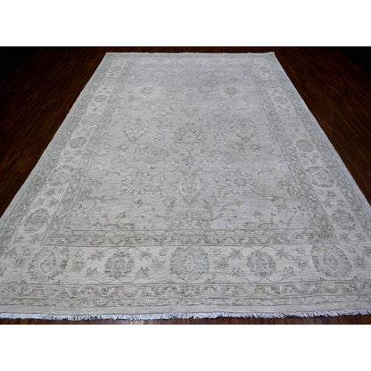 Oushak And Peshawar Wool Hand Knotted Rug Grey Ivory 8.10X11.10 -O088508