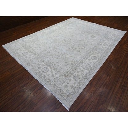 Oushak And Peshawar Wool Hand Knotted Rug Grey Ivory 8.10X11.10 -O088508