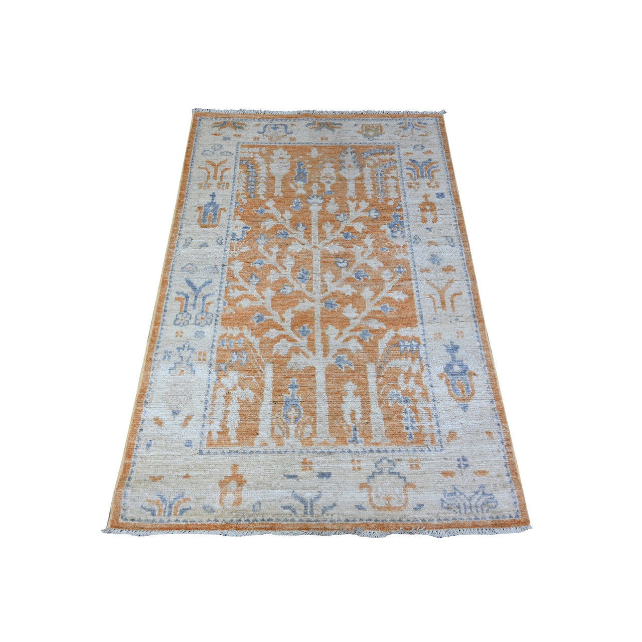 Oushak And Peshawar Wool Hand Knotted Rug Orange Silver 3.1X4.9 -O088510