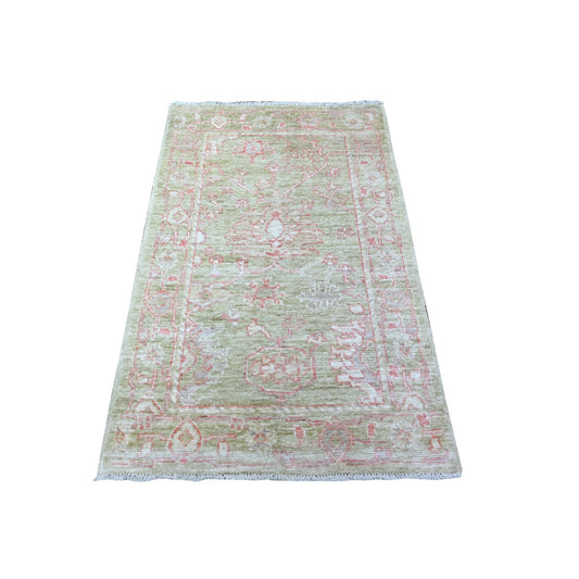 Oushak And Peshawar Wool Hand Knotted Rug Green Green 3.0X4.10 -O088516