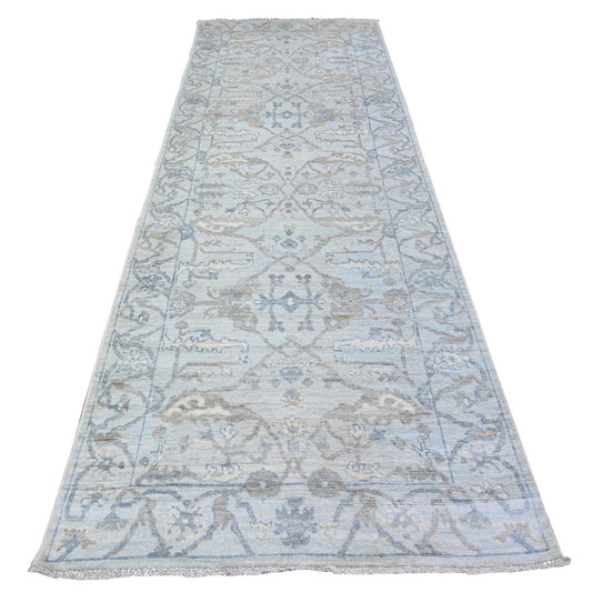 Oushak And Peshawar Wool Hand Knotted Rug Blue Blue 4.0X11.10 -O088529